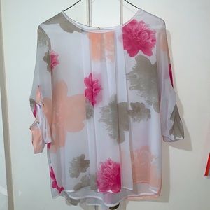 Calvin Klein Floral Chiffon Blouse Size L